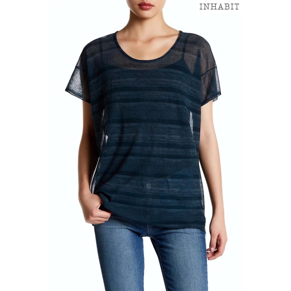 Inhabit tee sheer Lagoon navy‎ luxury designer very expensive medium nwot luxe